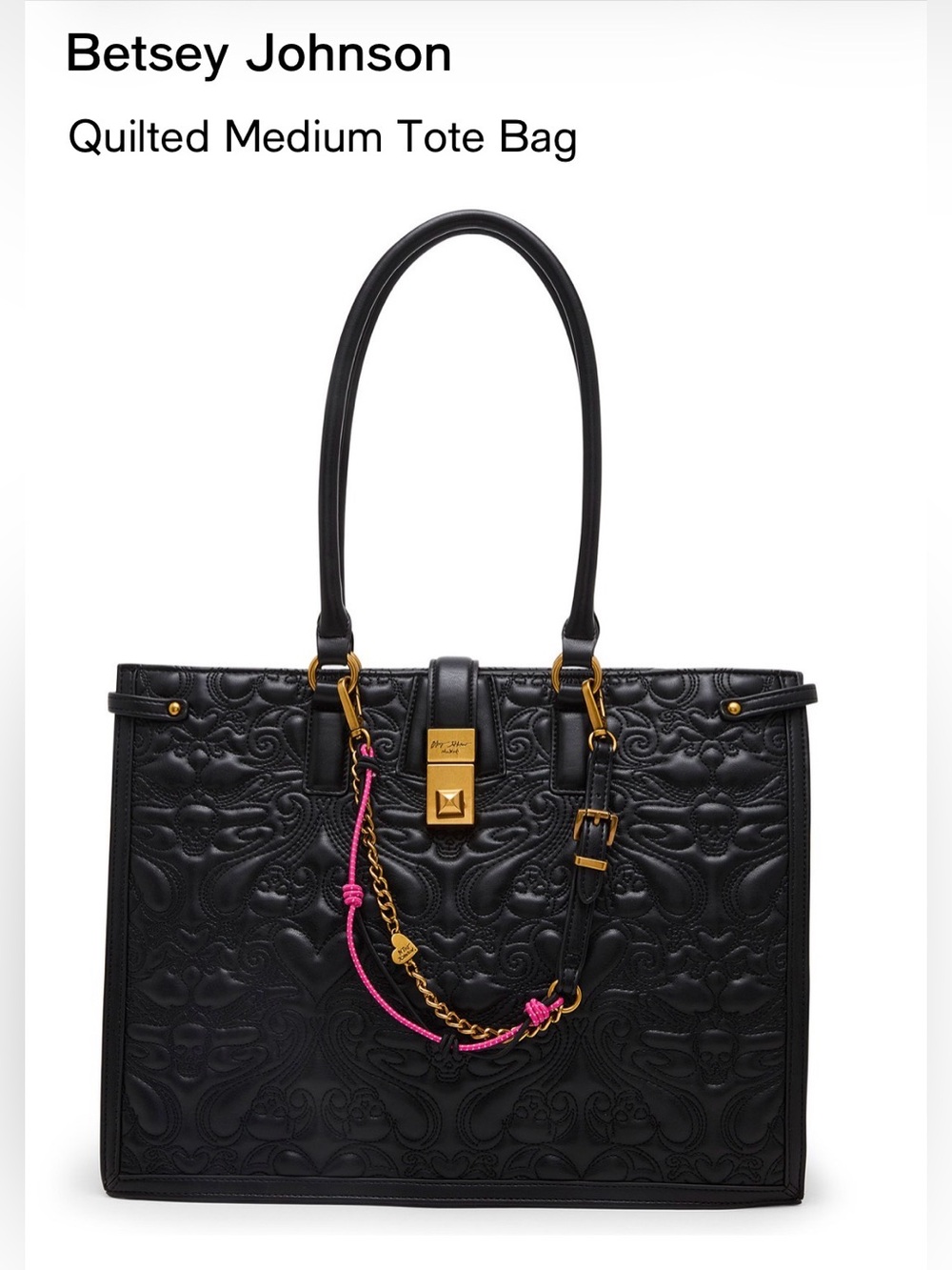 Betsey Johnson MD Quilted Tote. Black/ Gold.